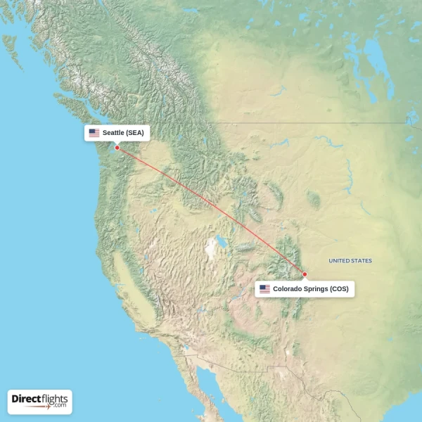 Colorado Springs - Seattle direct flight map