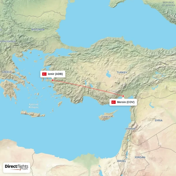 Mersin - Izmir direct flight map