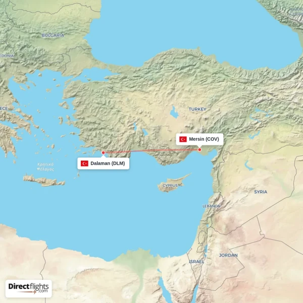 Mersin - Dalaman direct flight map