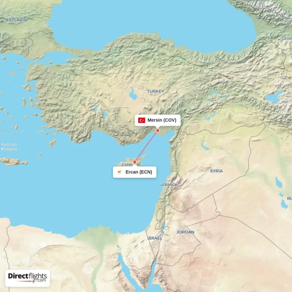 Mersin - Ercan direct flight map