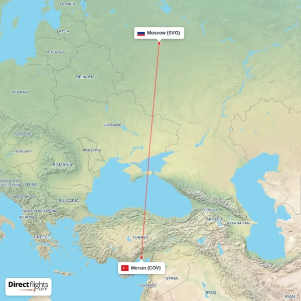 Mersin - Moscow direct flight map