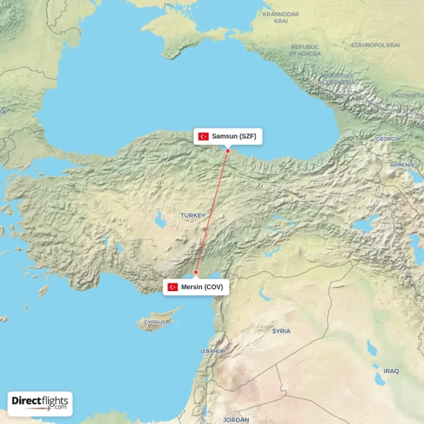 Mersin - Samsun direct flight map