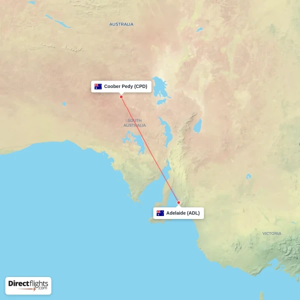 Coober Pedy - Adelaide direct flight map