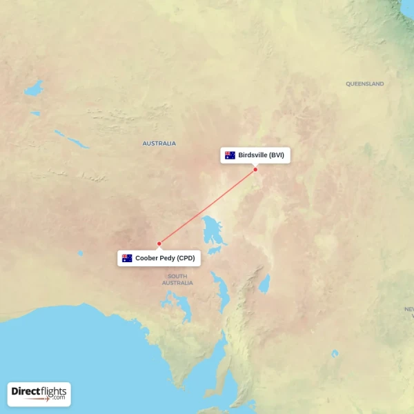 Coober Pedy - Birdsville direct flight map