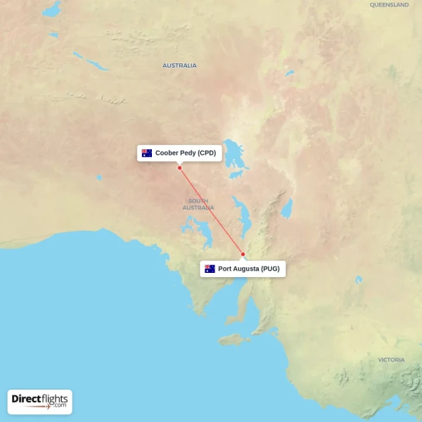 Coober Pedy - Port Augusta direct flight map