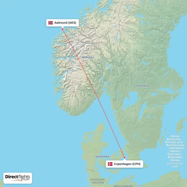 Copenhagen - Aalesund direct flight map