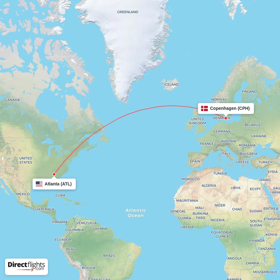 CPH - ATL route map
