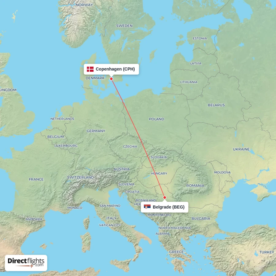 CPH - BEG route map