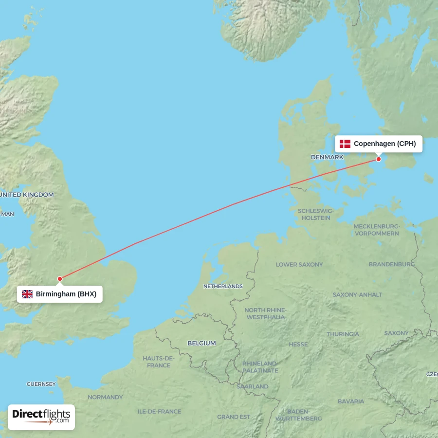 CPH - BHX route map
