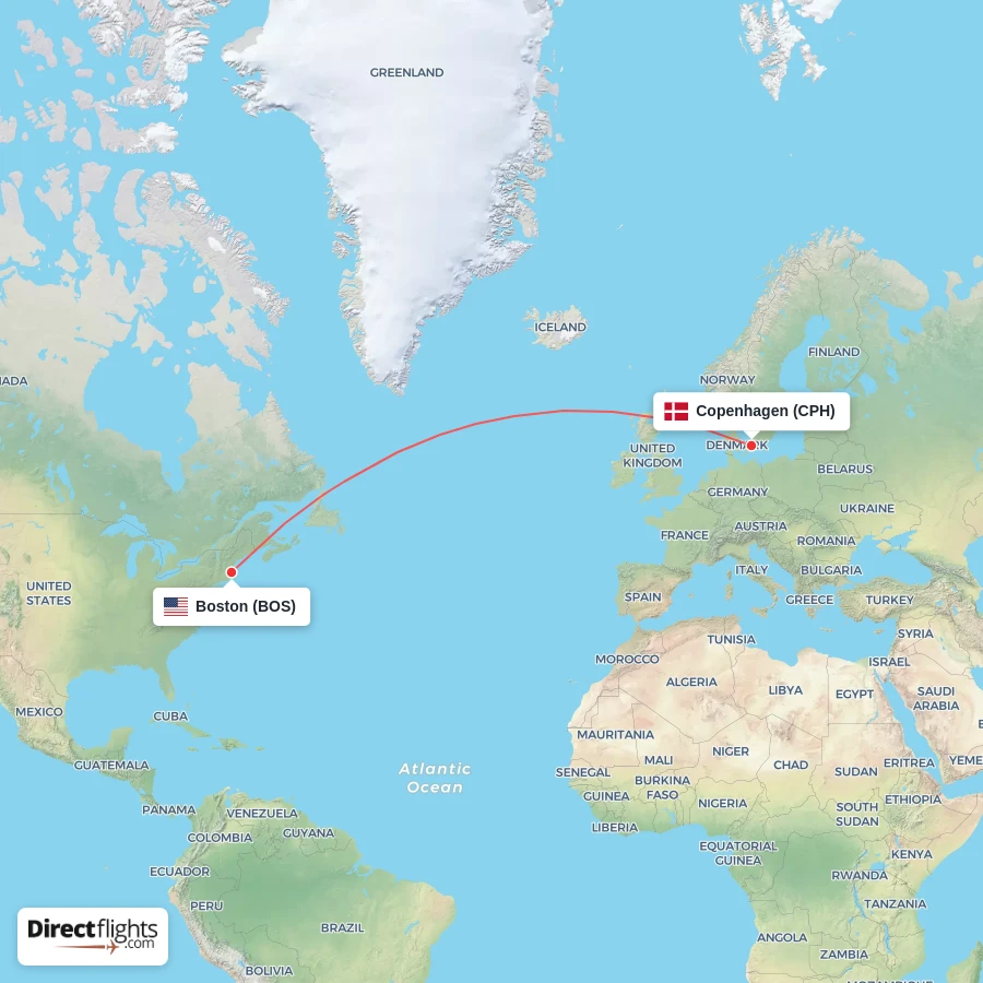 CPH - BOS route map