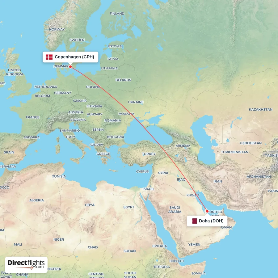 CPH - DOH route map