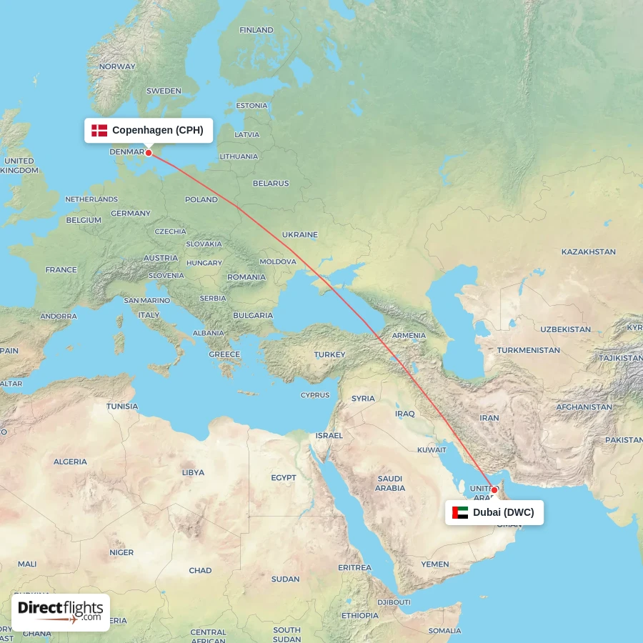 CPH - DWC route map