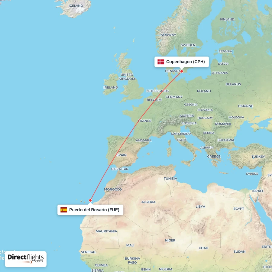 CPH - FUE route map