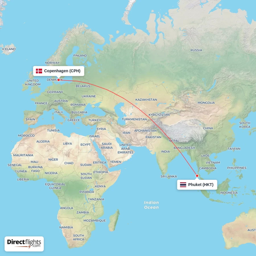 CPH - HKT route map