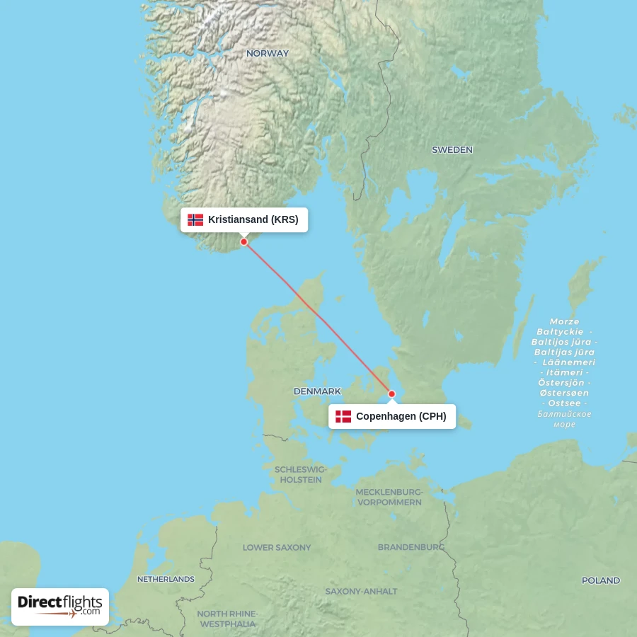 CPH - KRS route map