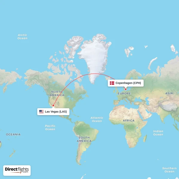 Copenhagen - Las Vegas direct flight map
