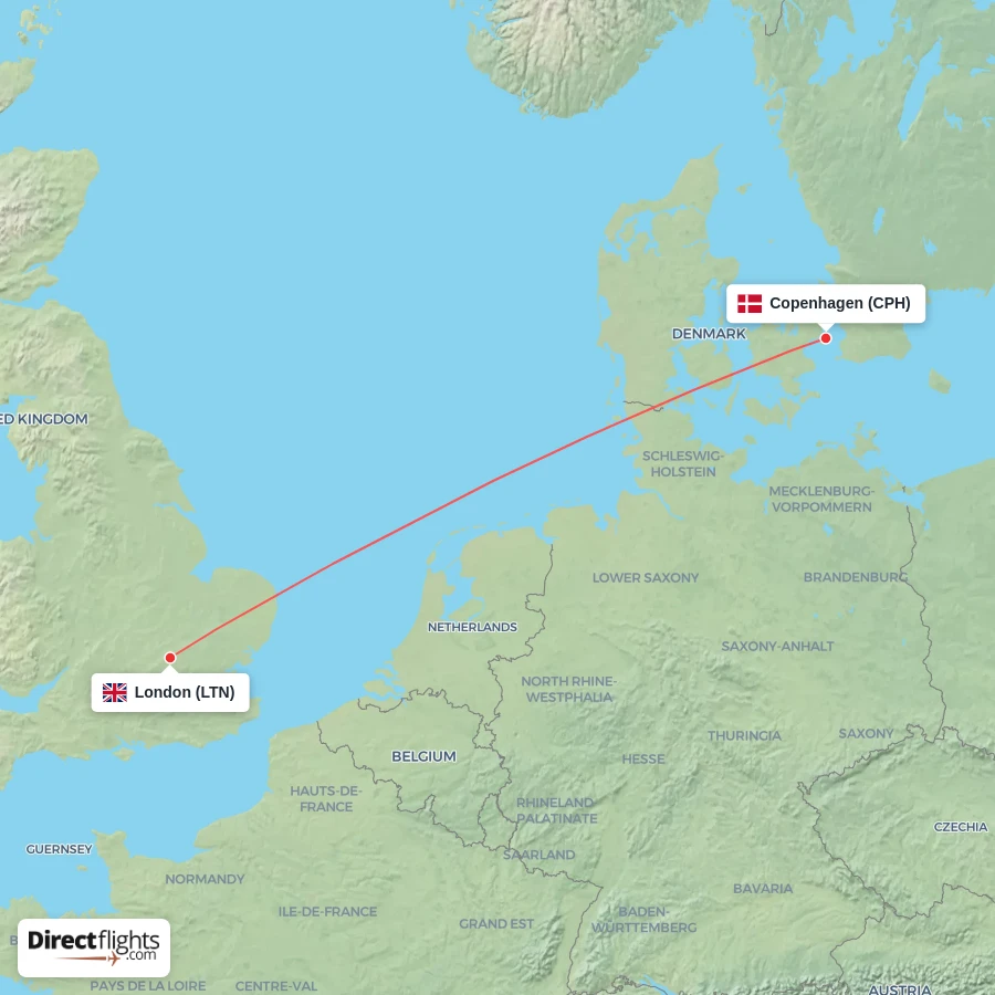 CPH - LTN route map