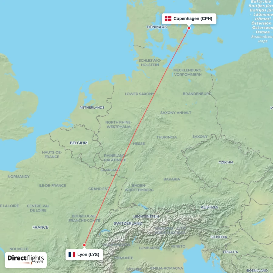 CPH - LYS route map