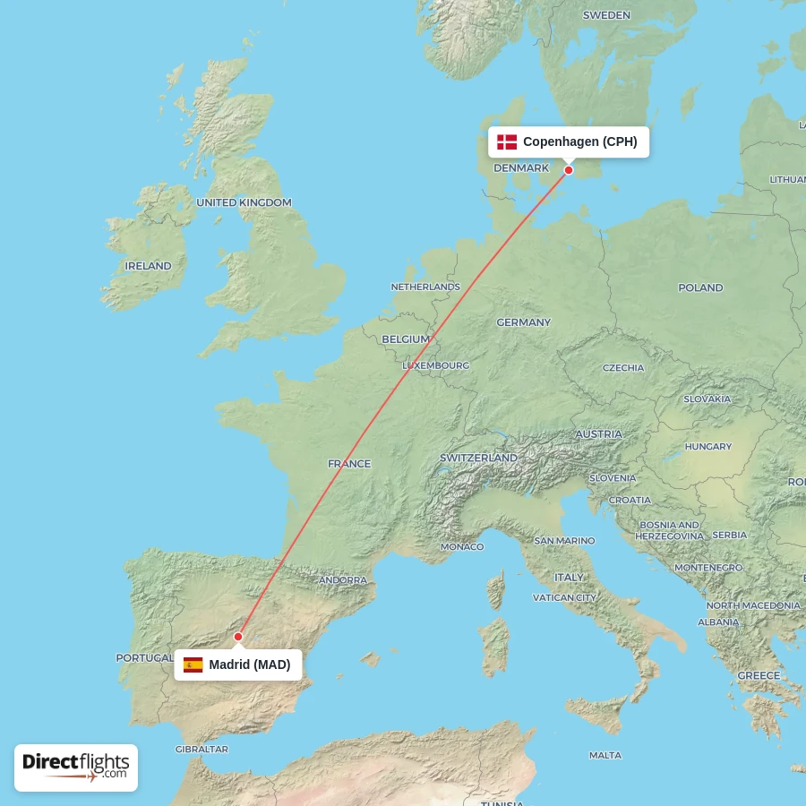 CPH - MAD route map