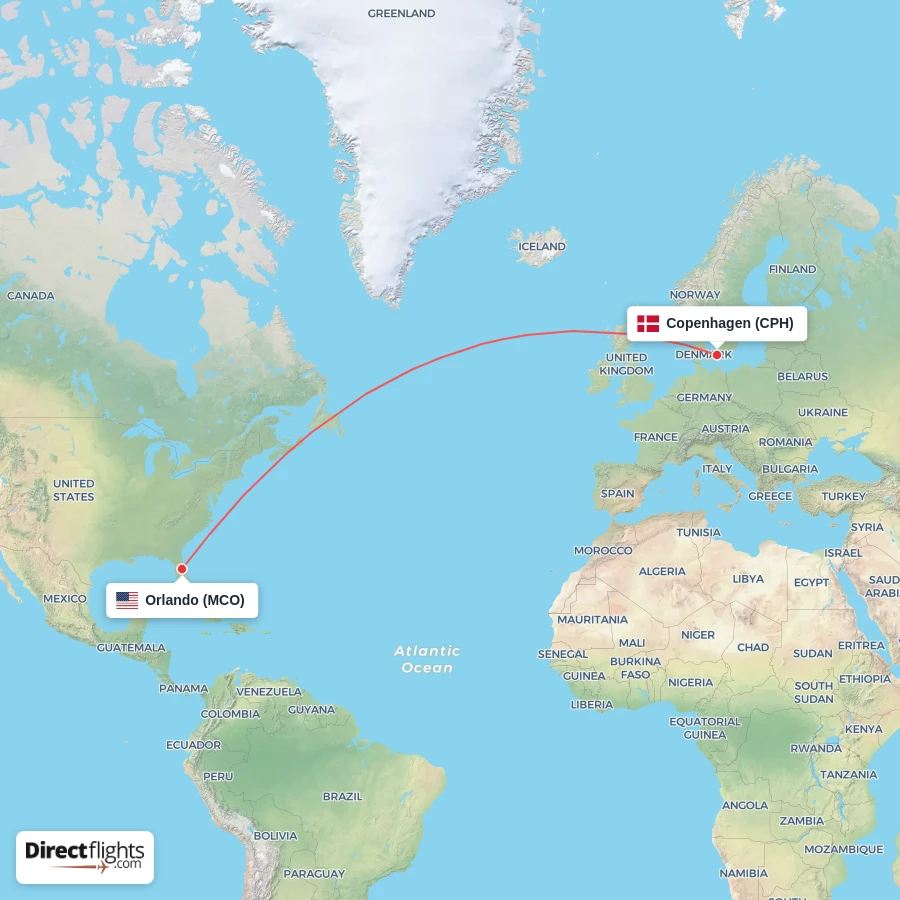 CPH - MCO route map