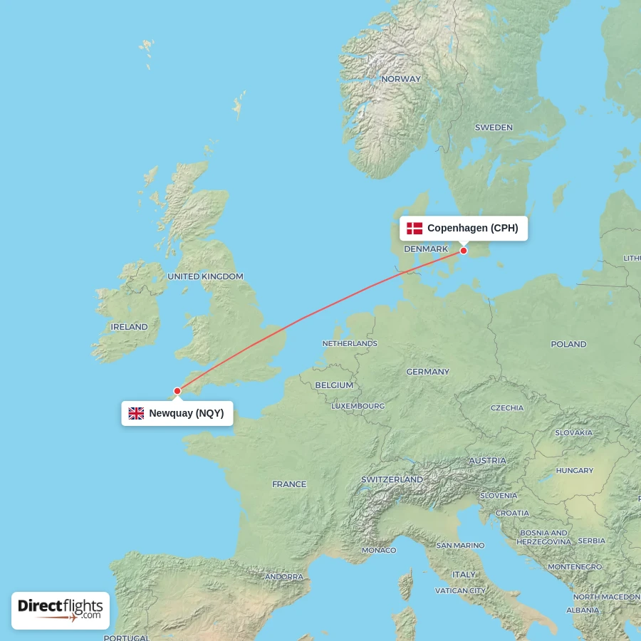 CPH - NQY route map