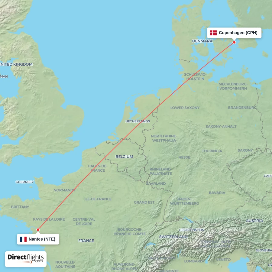 CPH - NTE route map