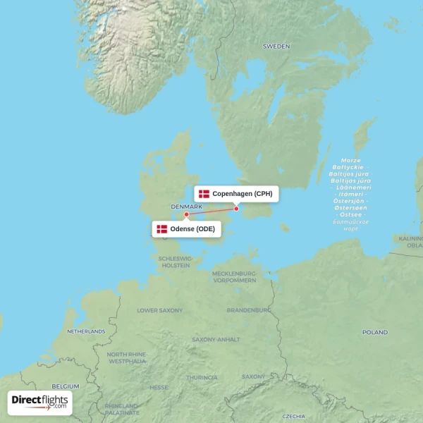 Copenhagen - Odense direct flight map