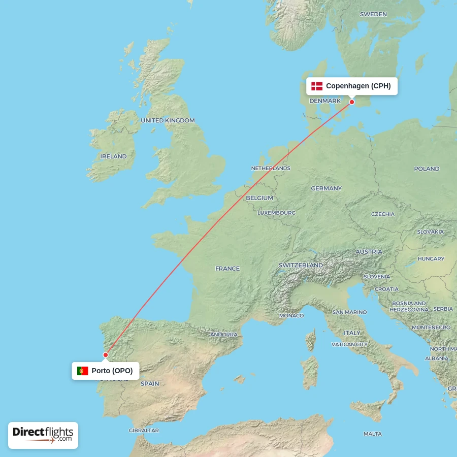 CPH - OPO route map