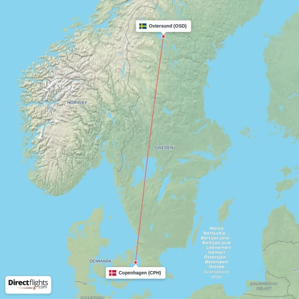 Copenhagen - Ostersund direct flight map