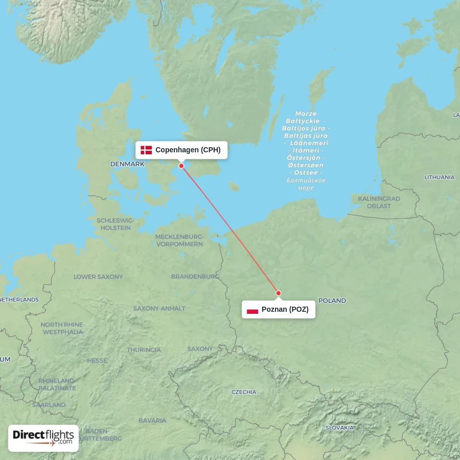 CPH - POZ route map