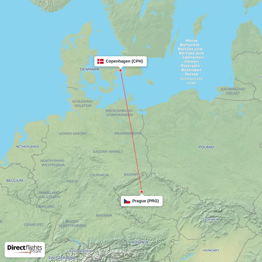 CPH - PRG route map