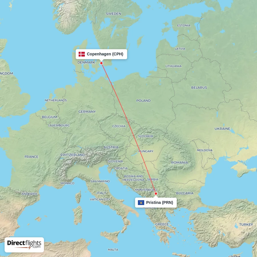 CPH - PRN route map