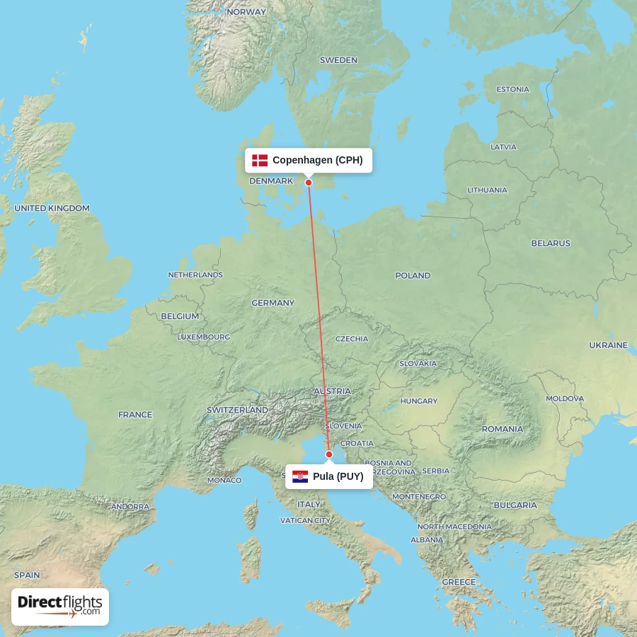 CPH - PUY route map