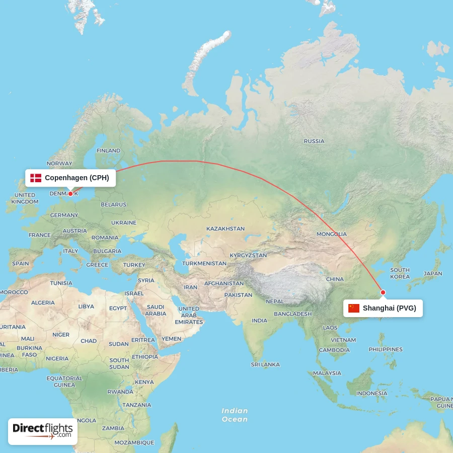 CPH - PVG route map