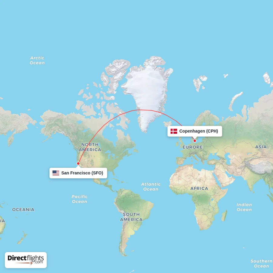 CPH - SFO route map