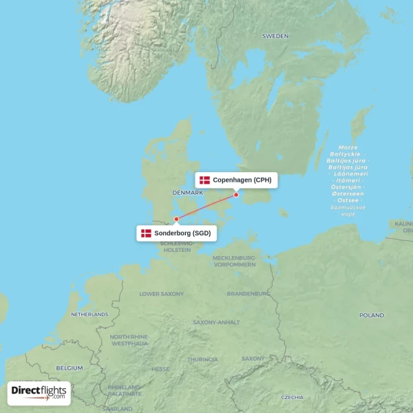 Copenhagen - Sonderborg direct flight map