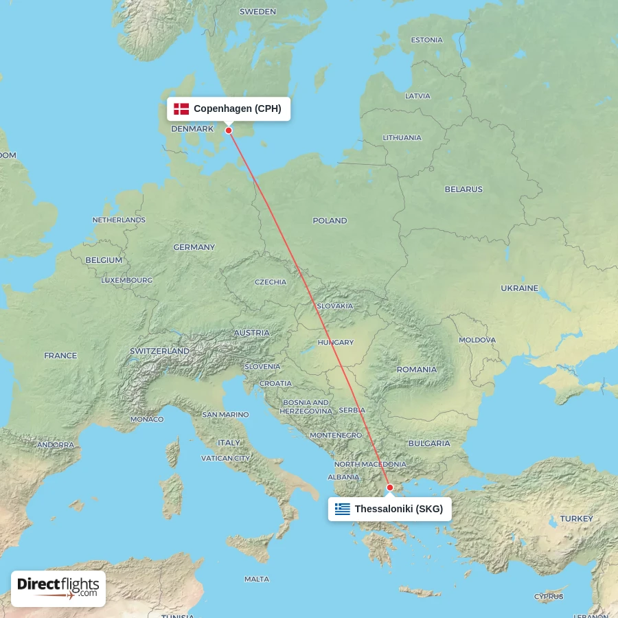 CPH - SKG route map