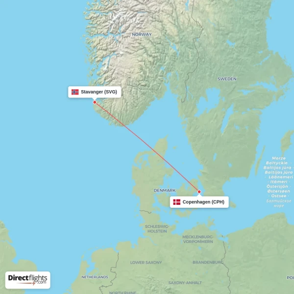 Copenhagen - Stavanger direct flight map
