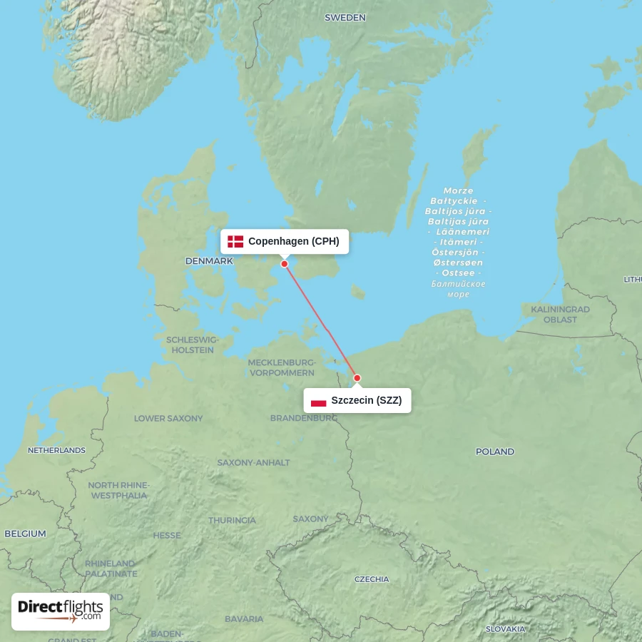 CPH - SZZ route map