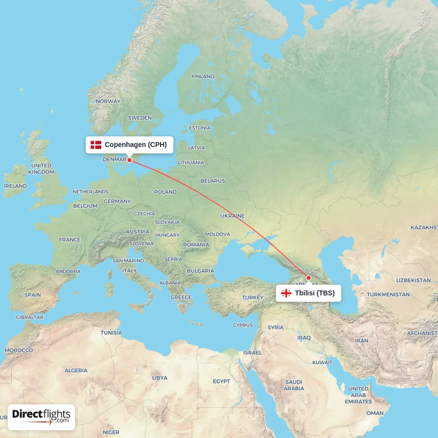 CPH - TBS route map