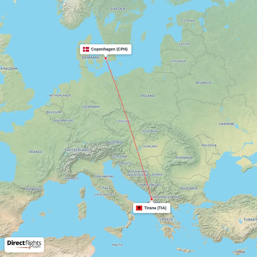 CPH - TIA route map