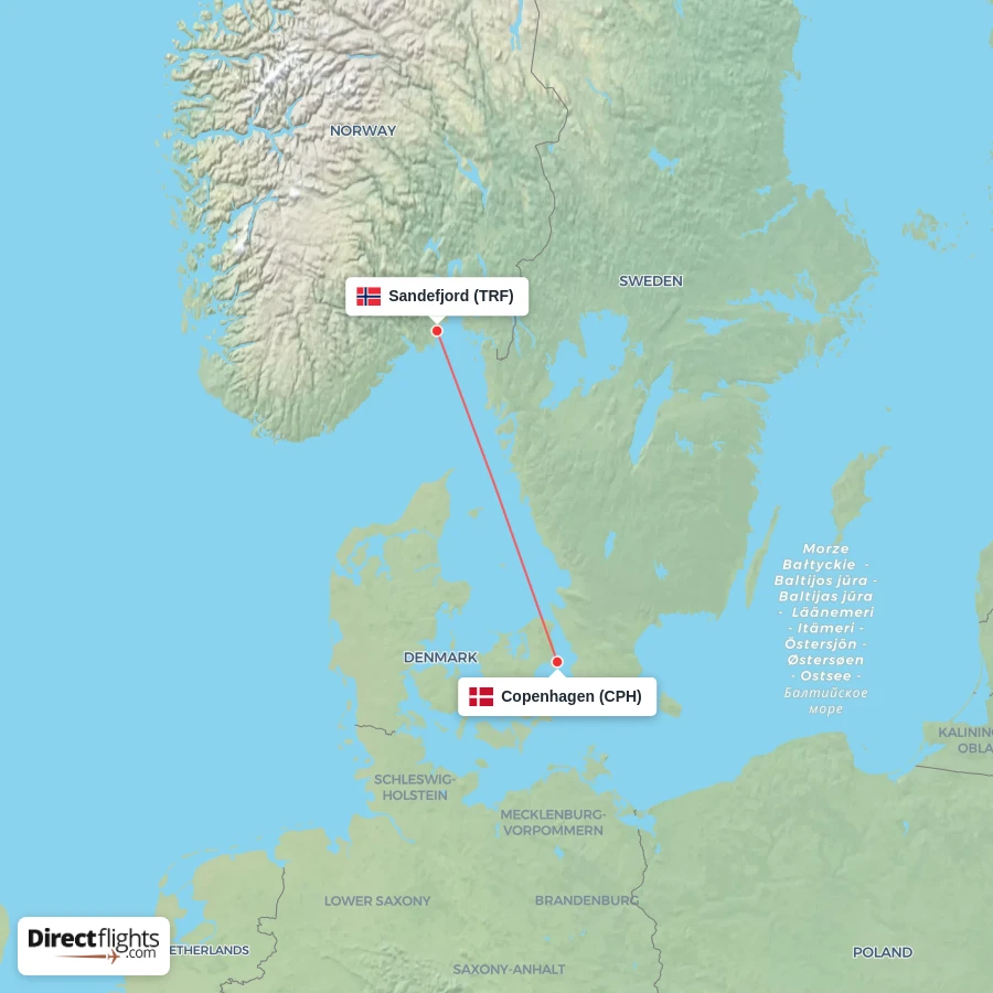 CPH - TRF route map