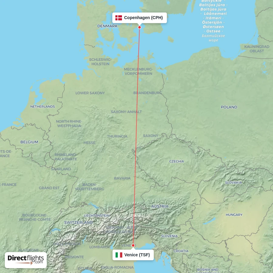 CPH - TSF route map