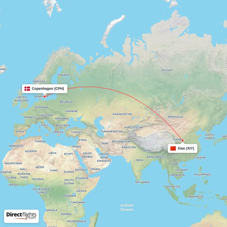 CPH - XIY route map