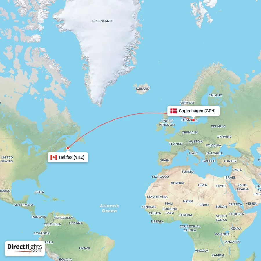 CPH - YHZ route map