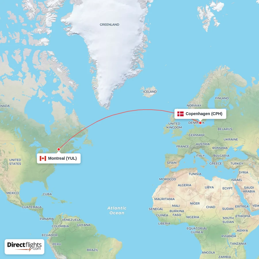 CPH - YUL route map