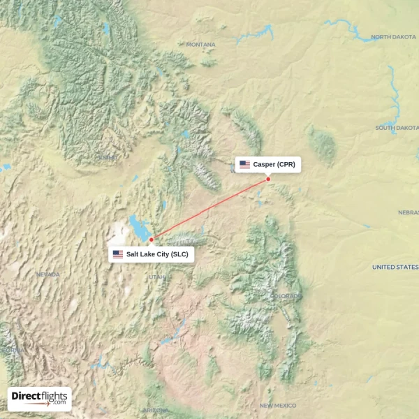 Casper - Salt Lake City direct flight map