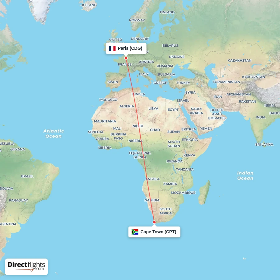 CPT - CDG route map