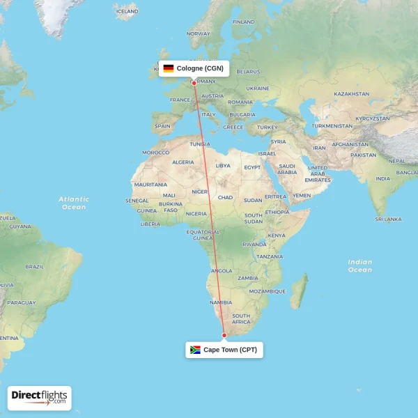 Cape Town - Cologne direct flight map