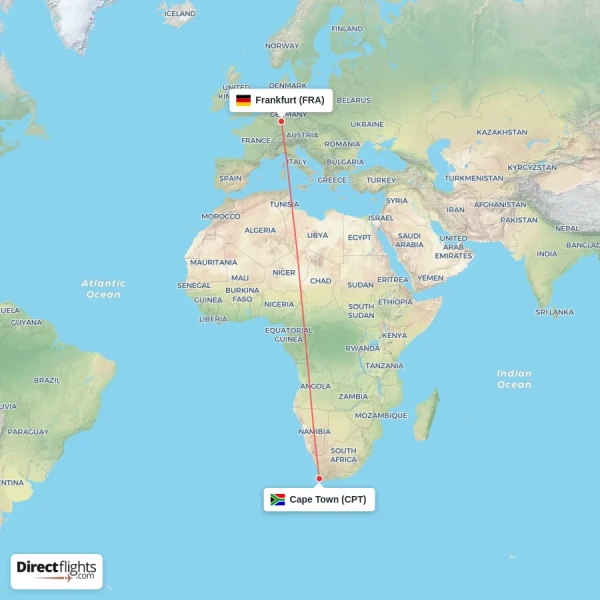 Cape Town - Frankfurt direct flight map